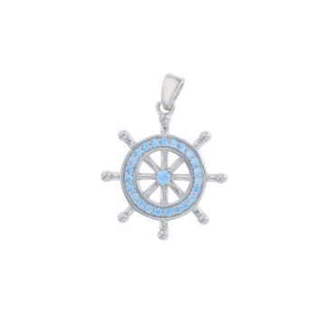 Ship Wheel Pendant Cz-blue