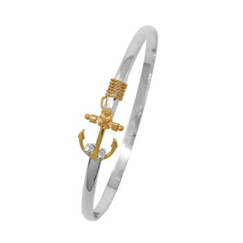 Anchor Hook Bracelet - Sterling Silver w/14K Gold Anchor and Wrap 4mm