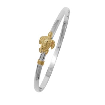 Turtle Hook Bracelet - Sterling Silver w/14K Gold Turtle and Wrap 4mm