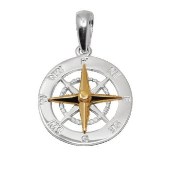 Compass Pendant Silver with 14K Gold
