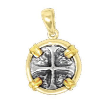 Atocha Replica Treasure Coin Pendant - Sterling Silver 14K Gold 15mm