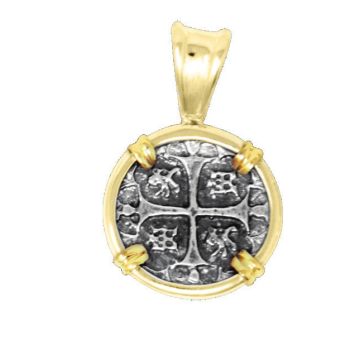 Atocha Replica Treasure Coin Pendant - Sterling Silver 14K Gold 24mm