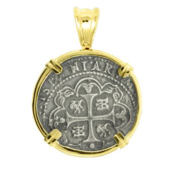 Atocha Replica Treasure Coin Pendant - Sterling Silver 14K Gold 27mm