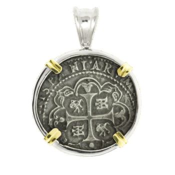 Atocha Replica Treasure Coin Pendant Two Tone - Silver & 14K Gold 27mm